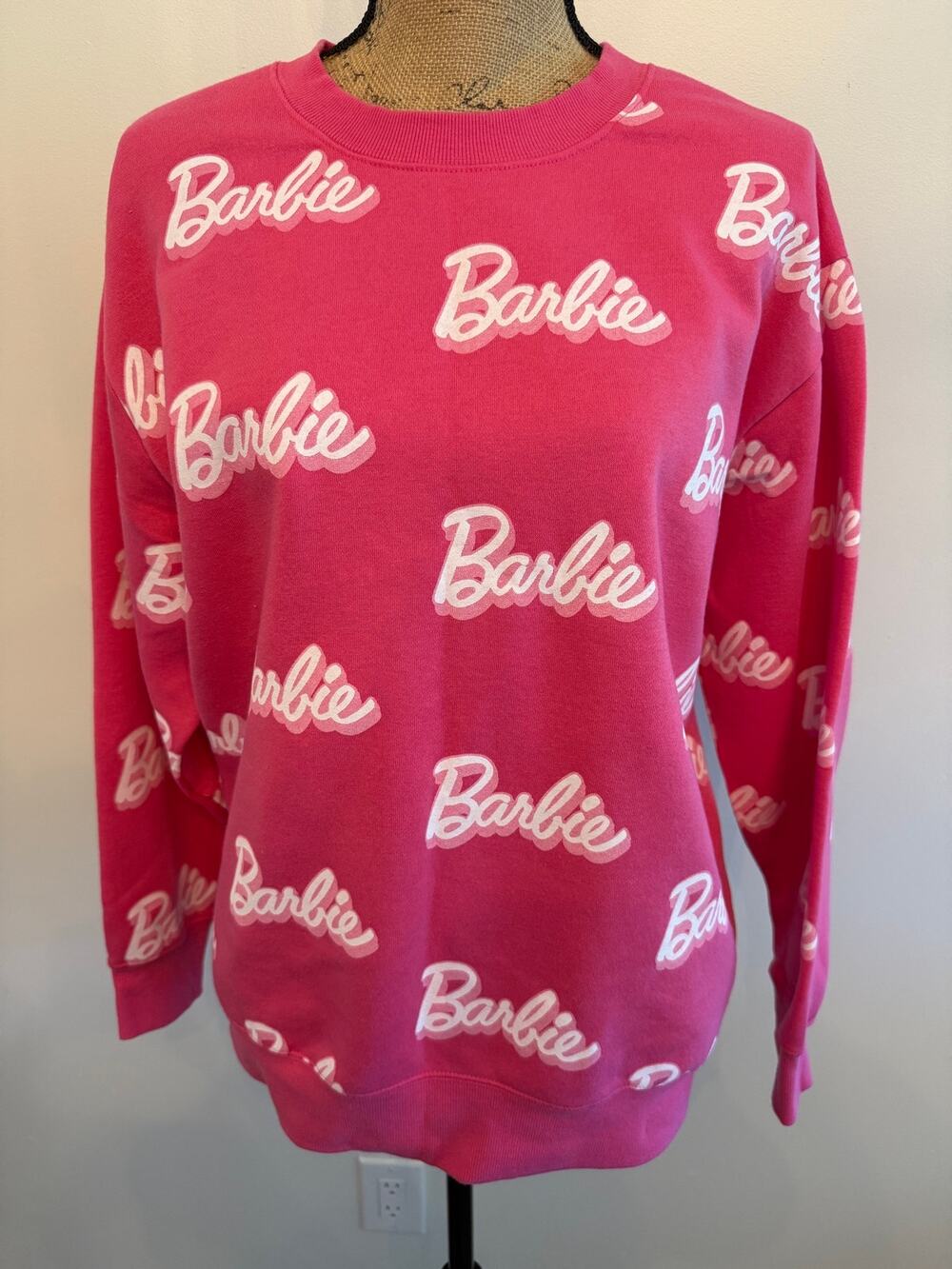 Barbie All Over Print Pink Crewneck Sweatshirt Size Large